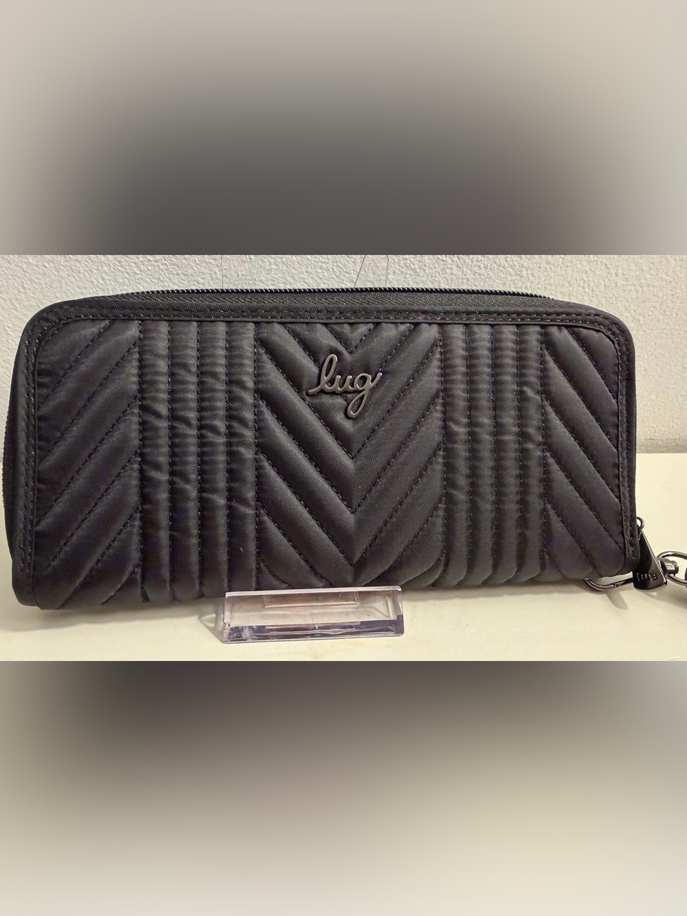 Lug Bags black Straddle Wristlet/Wallet with chevron quilted design on front